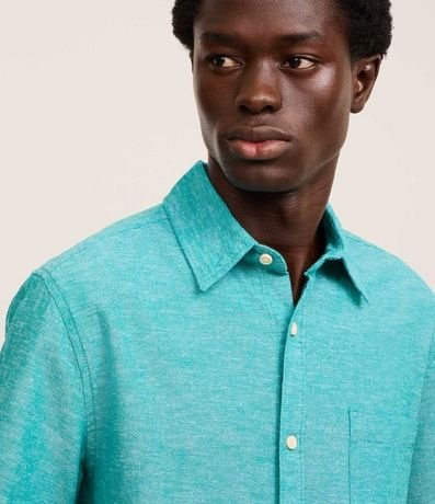 Camisa Regular Texturizada con Lino y Bolsillo 5