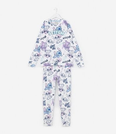 Pijama Largo Infatil en Fleece con Estampa Stitch y Bordado Metalizado - Talle 5 a 14 años