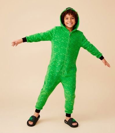 Pijama Jumper Infantil en Fleece con Bordado de Minecraft - Talle 5 a 14 años