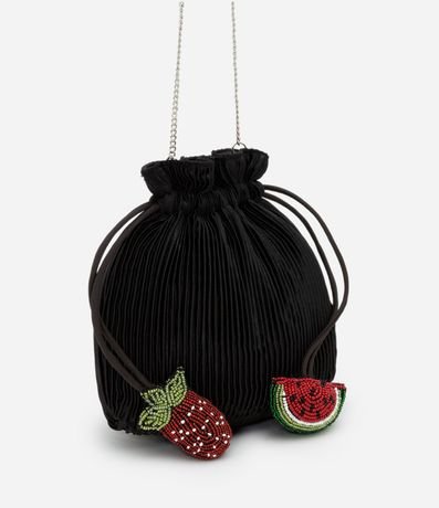 Cartera Bandolera con Bordado de Frutillas y Sandía con Mostacillas