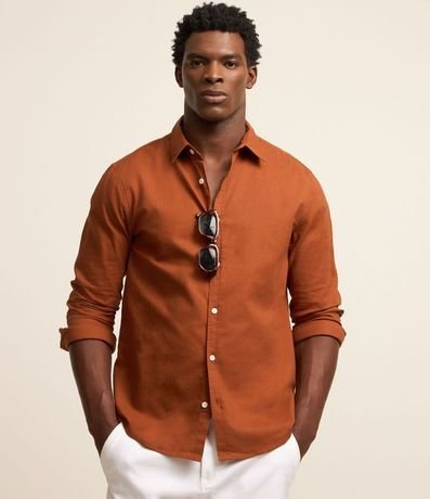 Camisa Comfort Básica en Lino Manga Larga