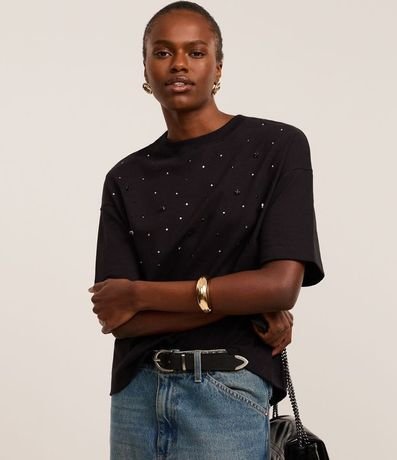 Blusa Oversized en Algodón con Pedrarias de Strass 1