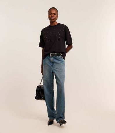 Blusa Oversized en Algodón con Pedrarias de Strass 2