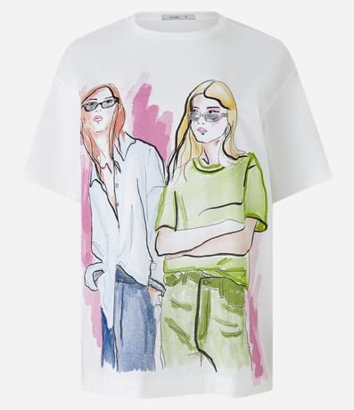 Remera en Algodón con Estampa Figuras Femeninas de Colores 5