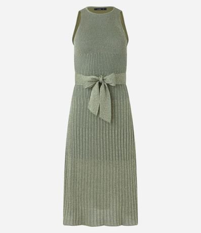 Vestido Midi de Punto con Lazo y Detalle Hilo Metalizado 7