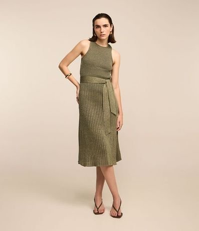 Vestido Midi de Punto con Lazo y Detalle Hilo Metalizado 2