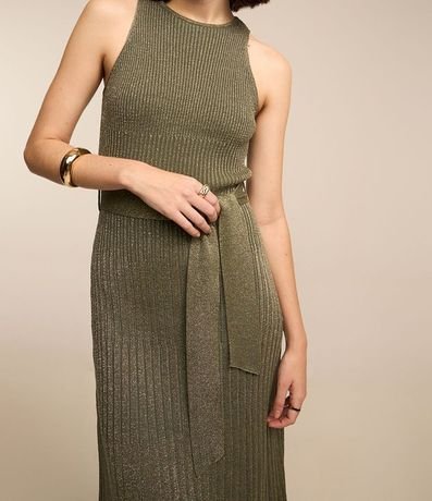 Vestido Midi de Punto con Lazo y Detalle Hilo Metalizado 3