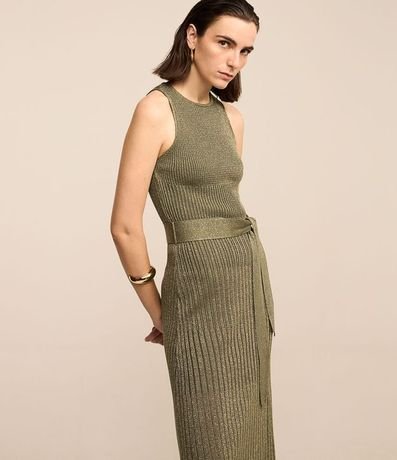 Vestido Midi de Punto con Lazo y Detalle Hilo Metalizado 4