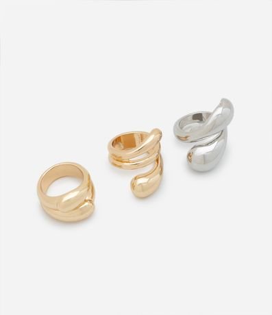 Kit 03 Anillos Grandes en Metal Bold Doble 2