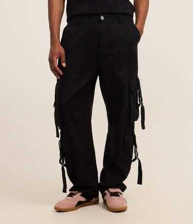 Pantalón Recto Loose en Sarga con Hebillas y Bolsillos Cargo 2