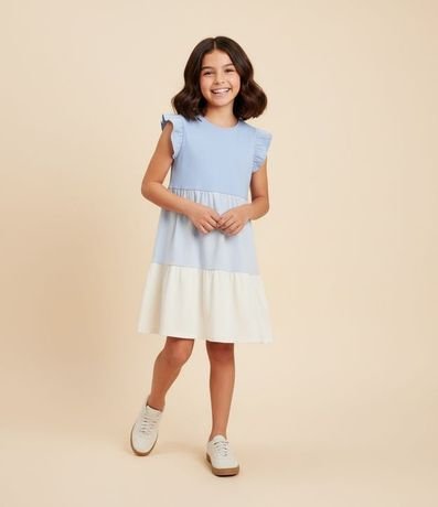 Vestido Infantil en Algodón con Bloques de Color y Fruncidos - Talle 5 a 14 años