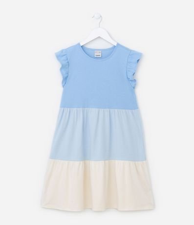 Vestido Infantil en Algodón con Bloques de Color y Fruncidos - Talle 5 a 14 años
