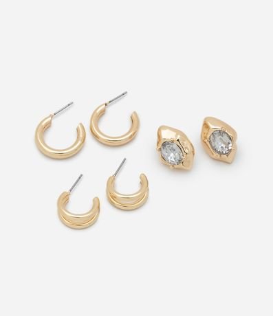 Kit 03 Caravanas Aro con Detalle Cristal