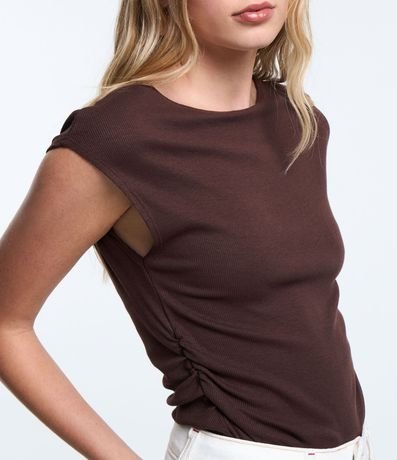 Blusa en Rib con Fruncido Lateral y Hombro Alargado 3