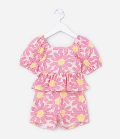 Conjunto Infantil en Algodón Texturizado con Estampa Floral - Talle 1 a 5 años