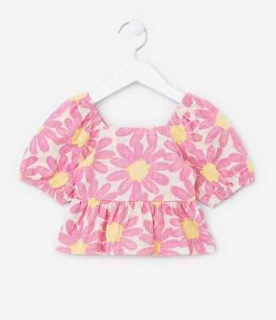 Conjunto Infantil en Algodón Texturizado con Estampa Floral - Talle 1 a 5 años 2