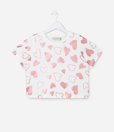 Remera Cropped con Estampa Corazones - Talle 5 a 14 años