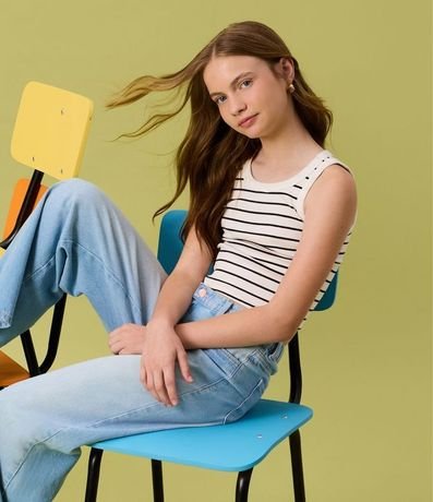 Blusa Musculosa Infantil acanalada con Estampa Rayada - Talle 5 a 14 años