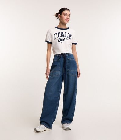 Pantalón Baggy en Jeans con Lazo y Bolsillos Grandes