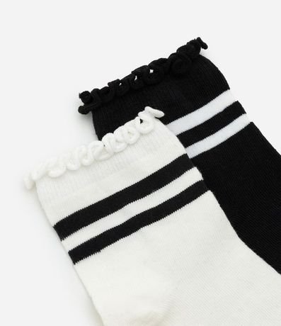 Kit 02 Medias Cano Mediano en Algodón con Rayas y Frufru 4