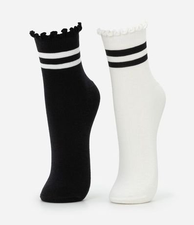 Kit 02 Medias Cano Mediano en Algodón con Rayas y Frufru