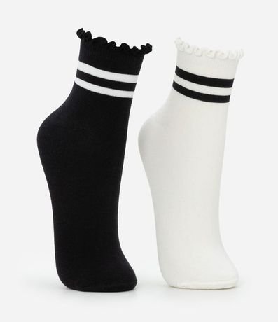 Kit 02 Medias Cano Mediano en Algodón con Rayas y Frufru 2