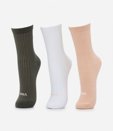 Kit 03 Media Caña Mediana en Algodón con Textura Acanalada Puma