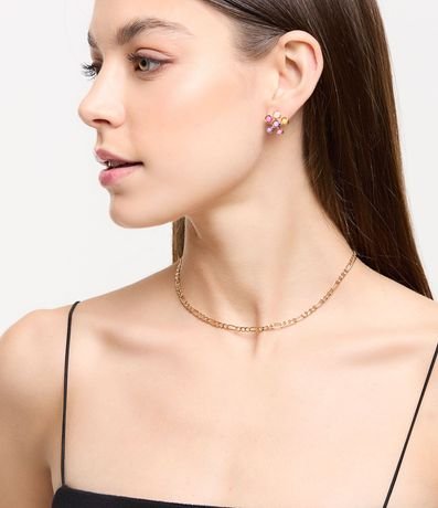 Conjunto de Caravana Átomo y Collar Corto Cadena en Eslabones Finos