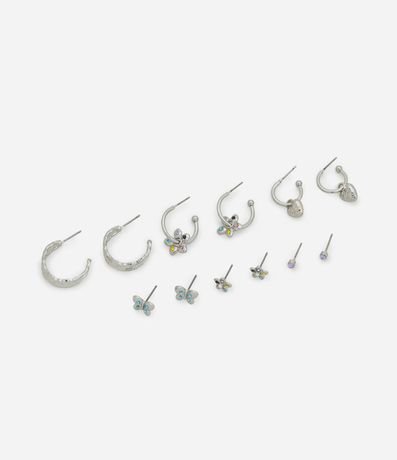Kit 06 Caravanas Aros con Formas Variadas con Strass y Puntos de Luz