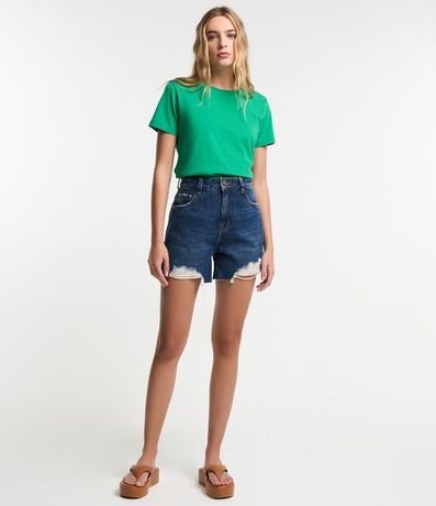 Blusa Alargada Básica en Algodón con Cuello Redondo y Manga Corta 3