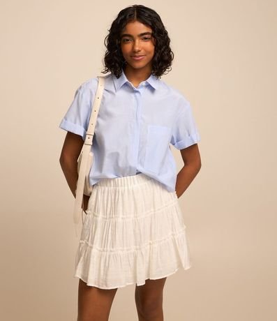 Pollera Corta en Viscosa Texturizada con Recortes Fruncidos 2