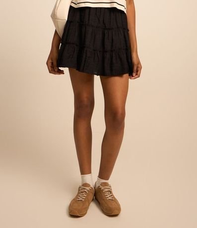 Pollera Corta en Viscosa Texturizada con Recortes Fruncidos 3