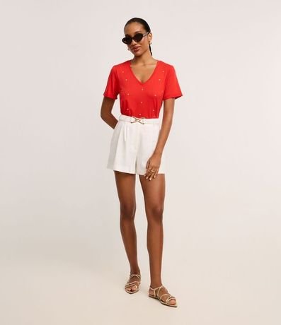 Blusa en Viscosa con Escote V y Corazones Metalizados 3