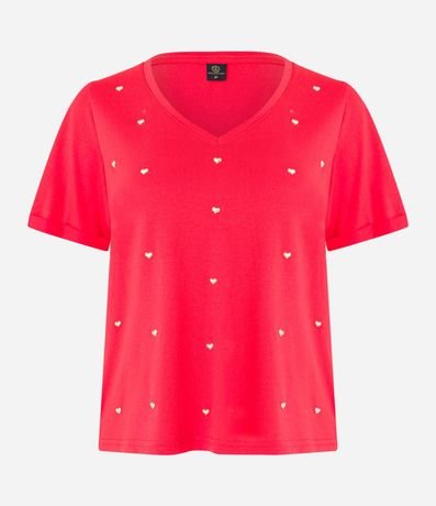 Blusa en Viscosa con Escote V y Corazones Metalizados 5