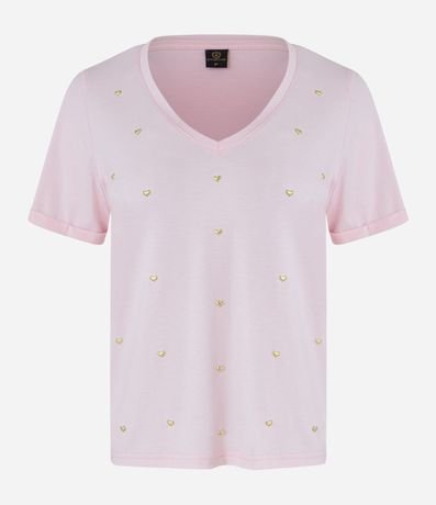 Blusa en Viscosa con Escote V y Corazones Metalizados 4