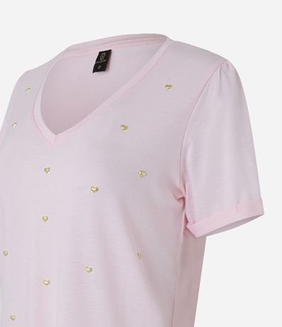 Blusa en Viscosa con Escote V y Corazones Metalizados 5