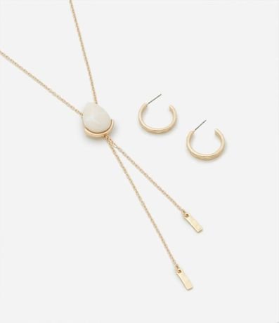 Conjunto de Collar con Colgante Gota y Caravana de Aro Liso 1