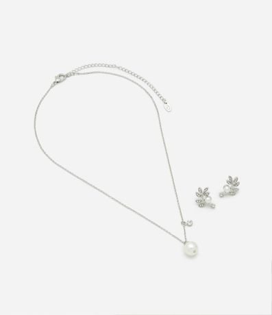 Conjunto de Collar de Perla y Caravana con Strass 2