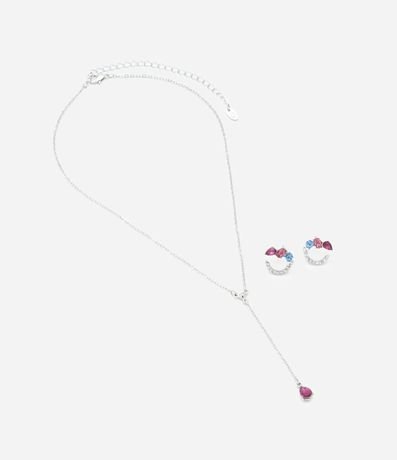 Conjunto de Collar Corbata y Caravana Media Luna con Strass y Cristales Coloridos 2