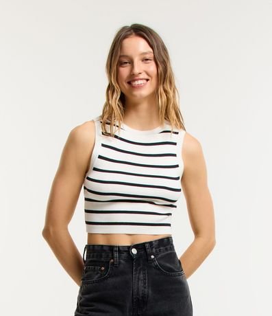 Blusa Cropped sin Manga en Viscosa con Estampa de Rayas