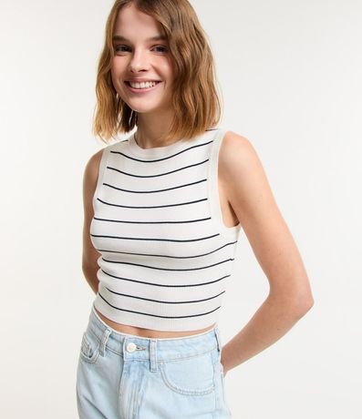 Blusa Cropped sin Manga en Viscosa con Estampa de Rayas