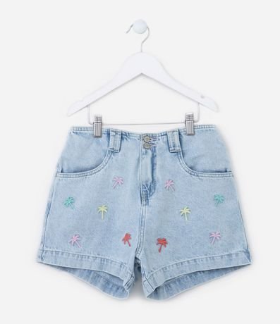 Short Infantil en Jeans con Bordado de Cocoteros - Talle 5 a 14 años