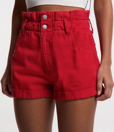 Short Baggy en Sarga con Tiro Alto y Detalle Fruncido 2