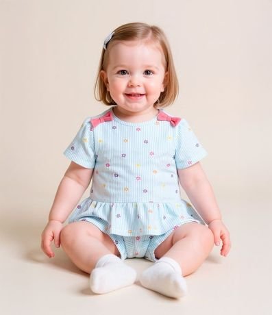 Conjunto Infantil con Volado y Moñas Aplicados - Talle 0 a 18 meses