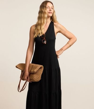 Vestido Evasê Midi en Piquet con Correa Cruzada con Nudo 2