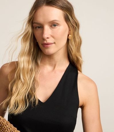 Vestido Evasê Midi en Piquet con Correa Cruzada con Nudo 3