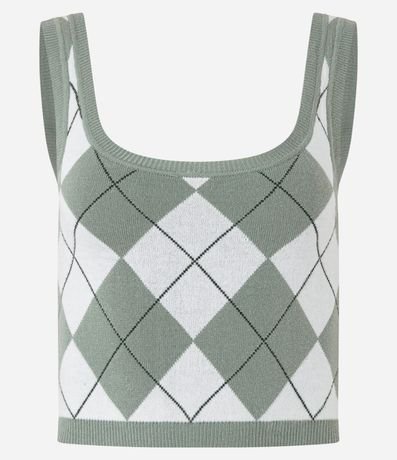 Blusa Sin Manga en Jacquard con Estampa de Cuadros Argyle 5