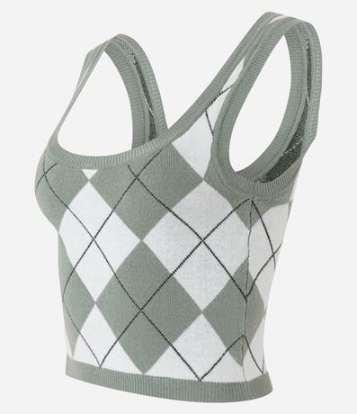 Blusa Sin Manga en Jacquard con Estampa de Cuadros Argyle 6