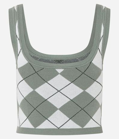 Blusa Sin Manga en Jacquard con Estampa de Cuadros Argyle 7
