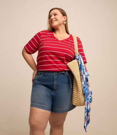 Blusa en Algodón Rayada con Cuello V Curve & Plus Size 2